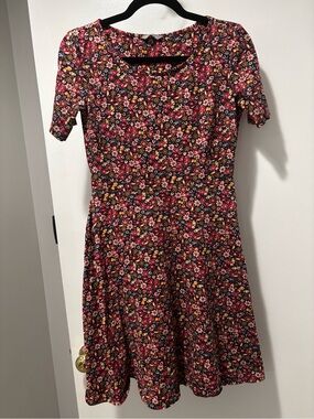 M&S Woman Floral Scoop-Neck Midi Dress in Pink and Black UK 8/US 4
